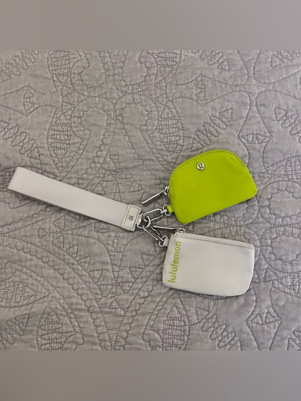 Lululemon Dual Pouch Wristlet Lime Green Gray Silver Wallet Pouch